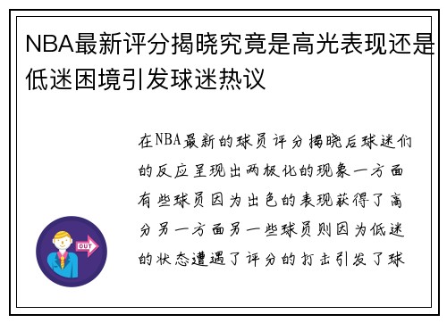 NBA最新评分揭晓究竟是高光表现还是低迷困境引发球迷热议