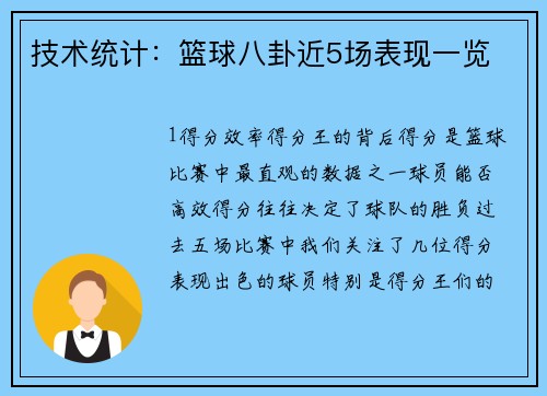 技术统计：篮球八卦近5场表现一览